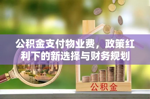 新抚公积金支付物业费，政策红利下的新选择与财务规划